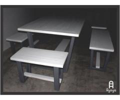 SALE!!! NEW 	designer patio set - 3m table, 6 benches and cushions