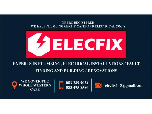 ELECFIX Building and Renovations, Electrical installations and Plumbling
