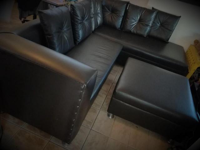L-shaped couch and ottoman-Chocolate brown