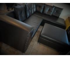L-shaped couch and ottoman-Chocolate brown