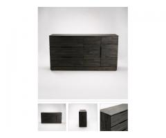 Rustic Grey/Black 3 Draw 2 Door Sideboard dimensions are 160 (W) x 42 (D) x 85 (H) x 154 (L) cm